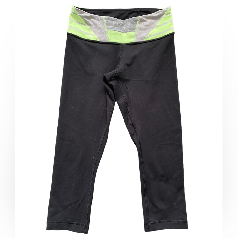 Lululemon Wunder Under Crop Full-On Luon Black/Quilt Spring Reversible 4